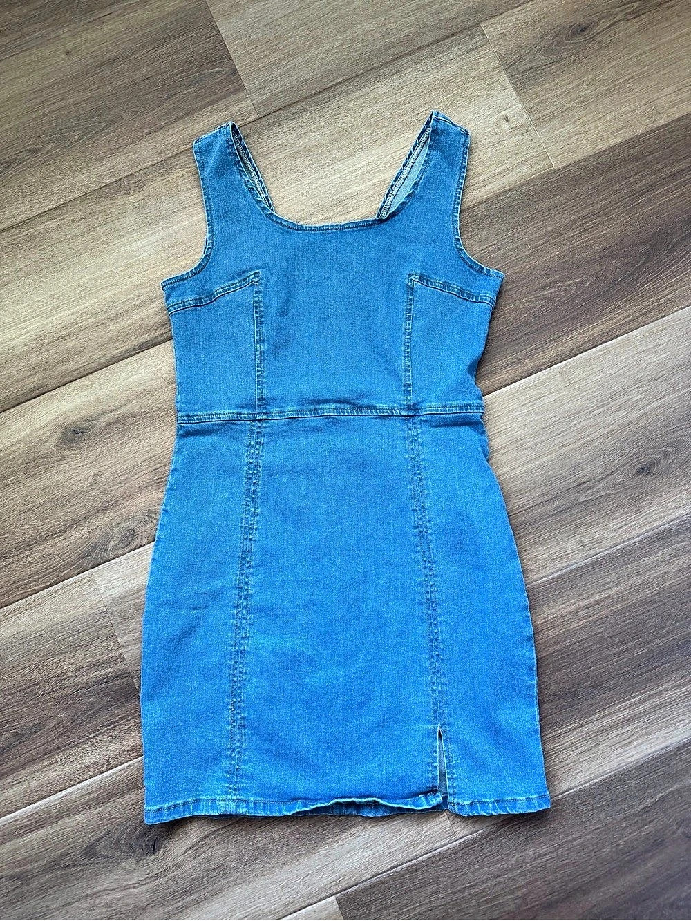 Conshyi Denim Mini Dress in Blue Size Medium